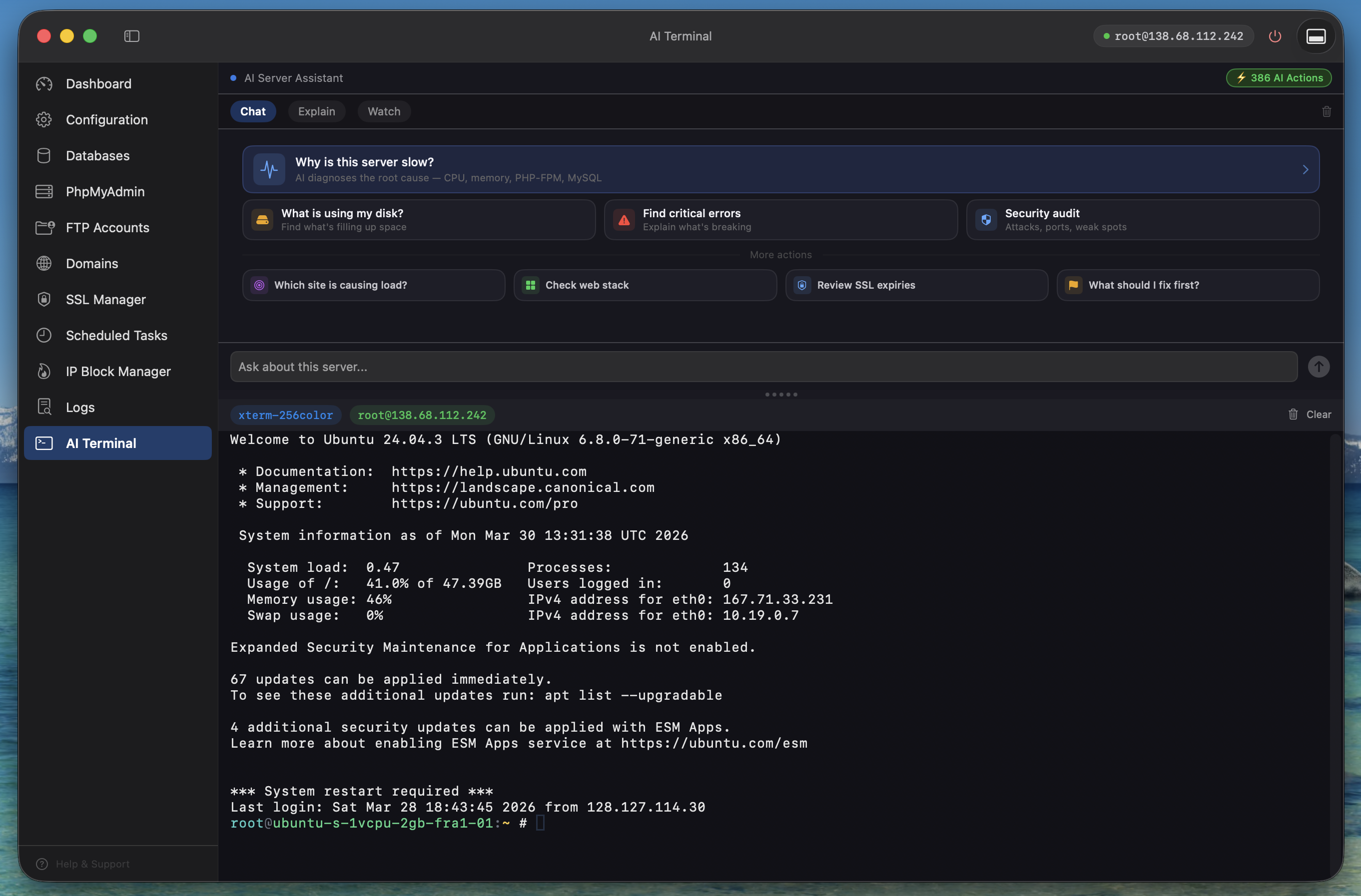 AI Terminal with SSH and AI assistant side by side